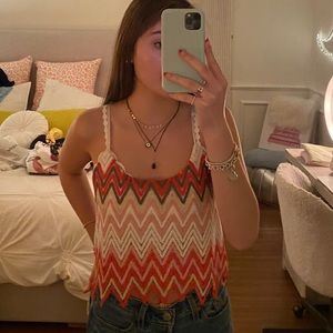 Pink orange yellow colorful zigzag tank top